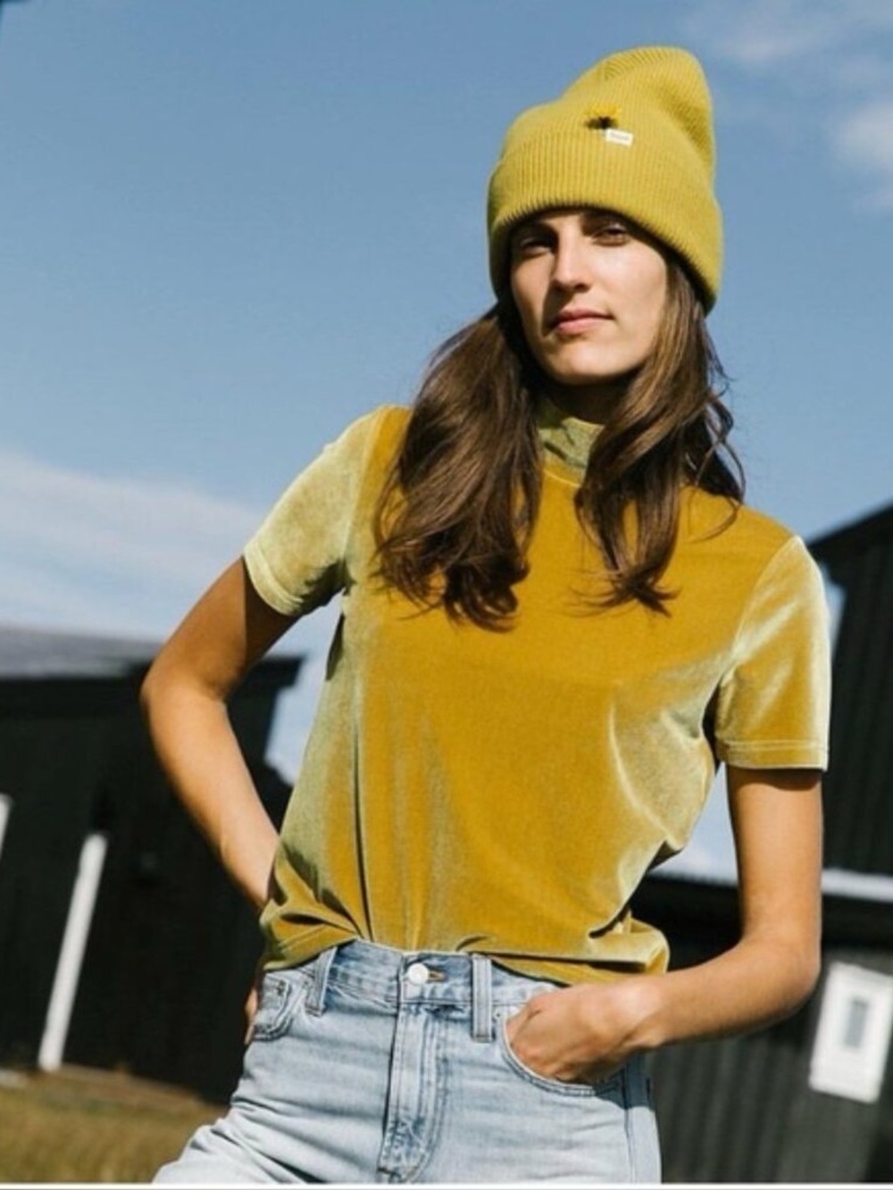 Madewell Velvet Mockneck Tee in Savannah Moss
